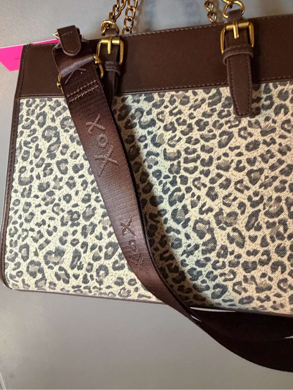 Betsey Johnson Brown & Leopard Print Tote with Gold Chain Handles - Picture 6 of 7